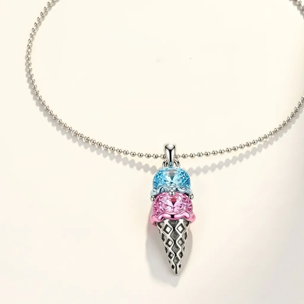 For Granddaughter- Custom Sweet Ice Cream Birthstones Necklace