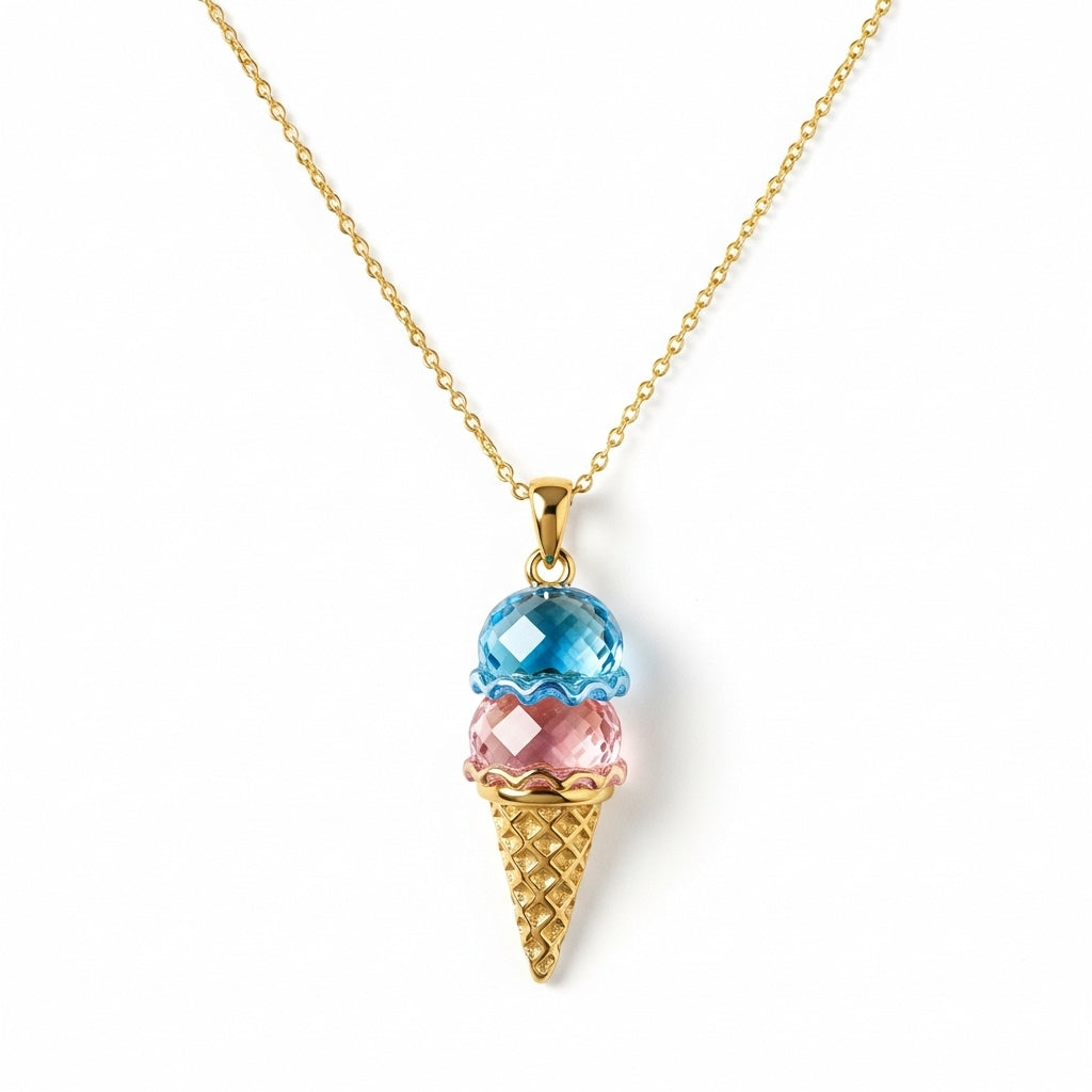 Mother's  Sweet Ice Cream Custom Birthstones Necklace