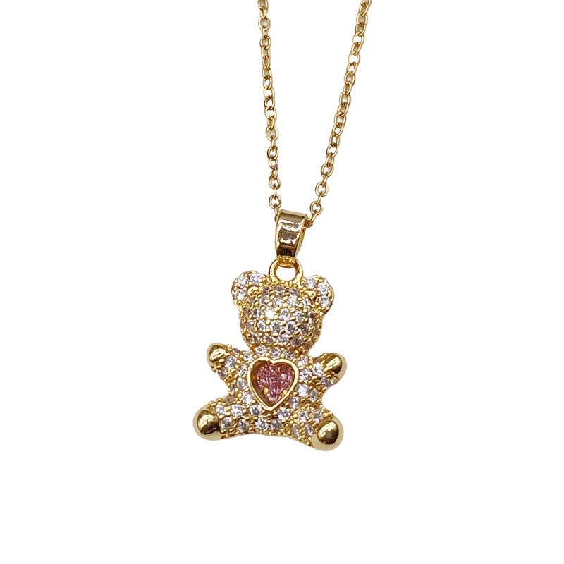 Rotating Heart Zircon Bear Necklace