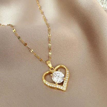 🌊Summer Hot Sale✨French Style PAVÉ Gold Heart Necklace