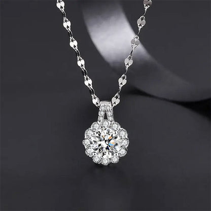 S925 Sterling Silver Moissanite Sunflower Pendant Necklace