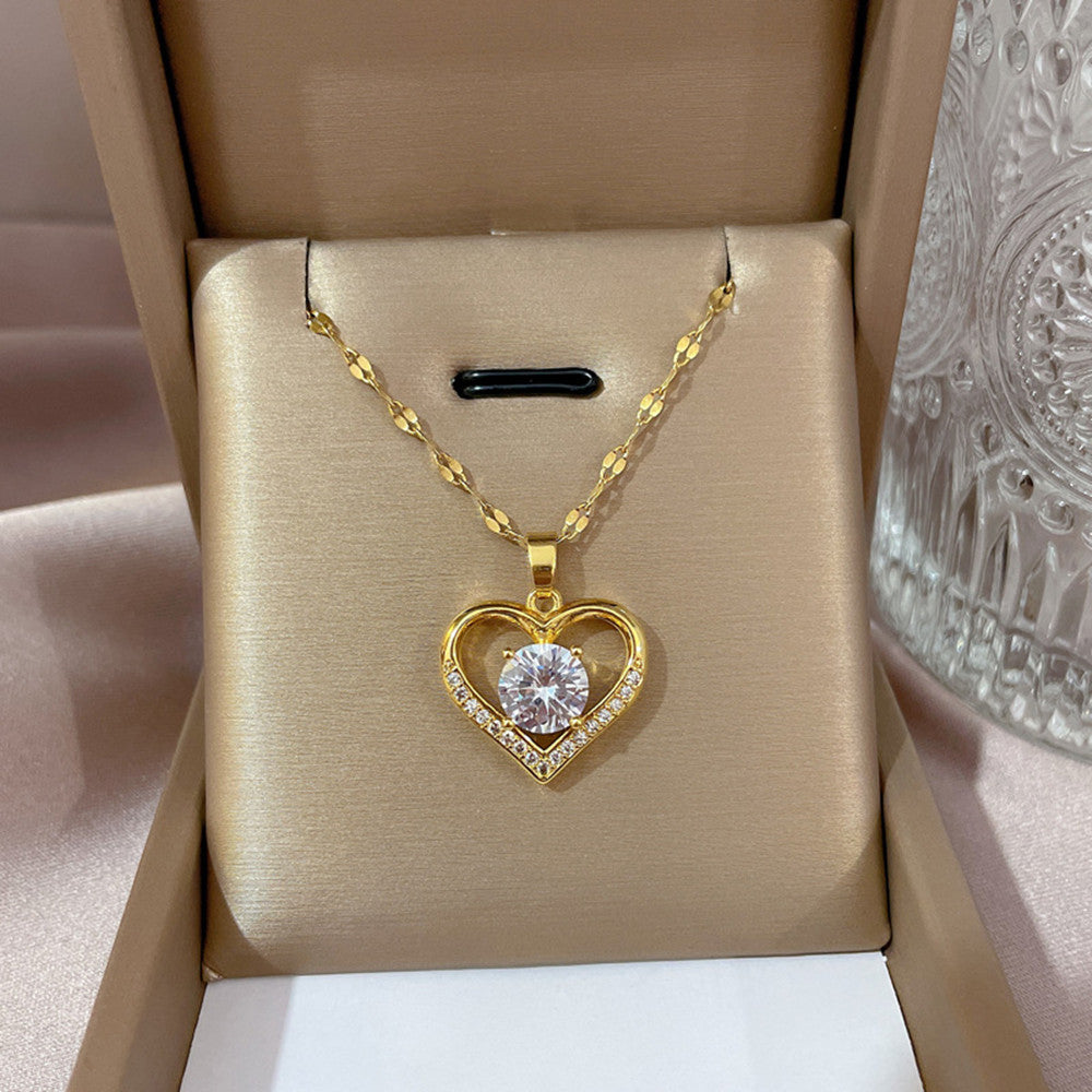🌊Summer Hot Sale✨French Style PAVÉ Gold Heart Necklace