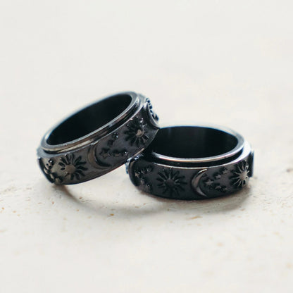 Textured Moon & Stars Spinning Anxiety Ring