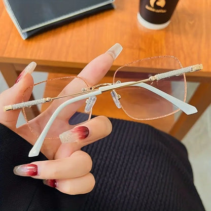 Diamonds anti -blue old flower leather glasses