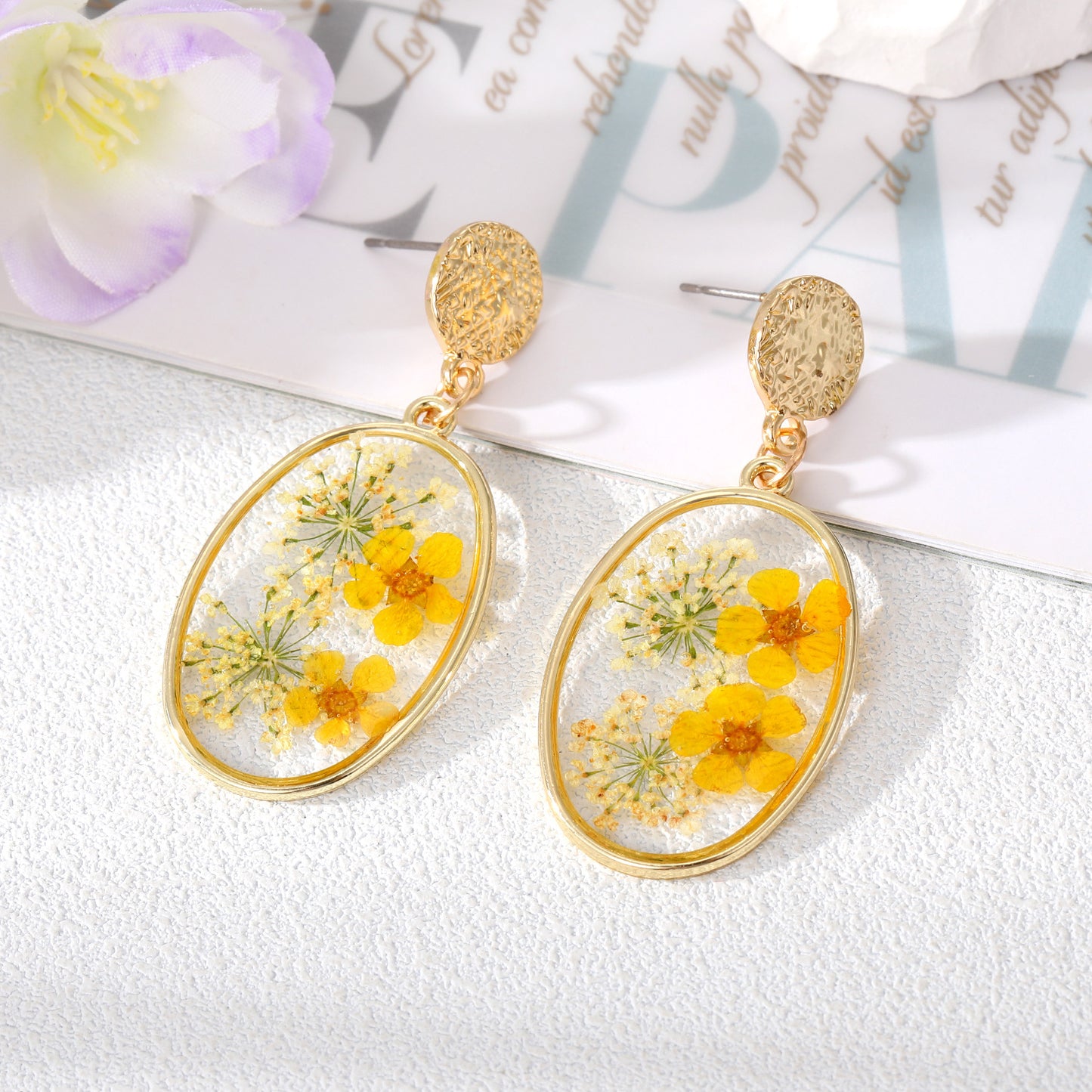 Oval Forget Me Not Flower Earrings