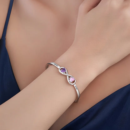 Mother&Daughter Double Heart Custom Birthstones Infinity  Bracelet with Engraved Name