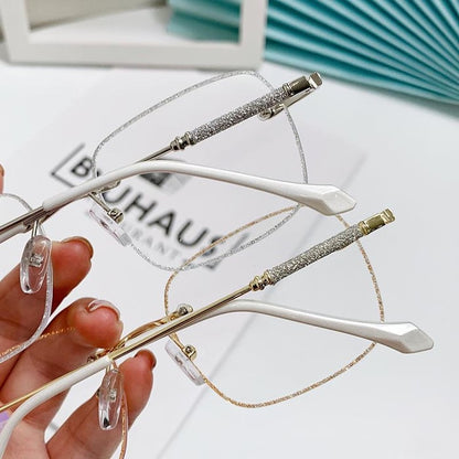 Diamonds anti -blue old flower leather glasses