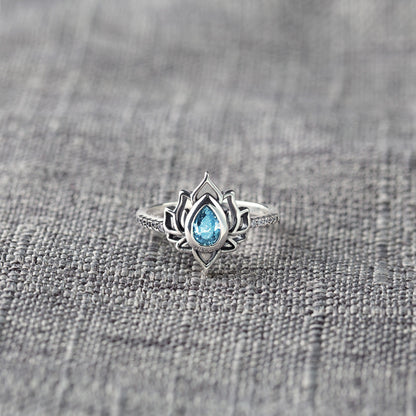 Personalized Name And Birthstone Lotus Ring
