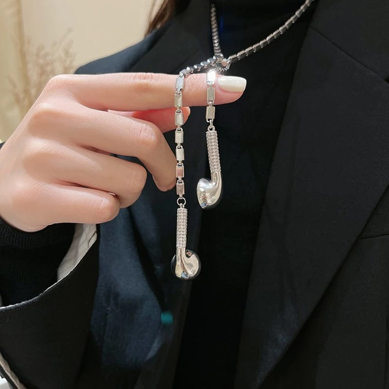 Shiny Zircon Slightly Inlaid Earphone Necklace