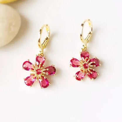Garnet Flower Dangle Birthstone Earrings | Gift for Her