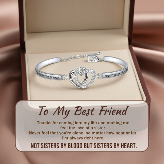 FOR FRIEND - NOT SISTERS BY BLOOD BUT SISTERS BY HEART DOUBLE HEART BRACELET