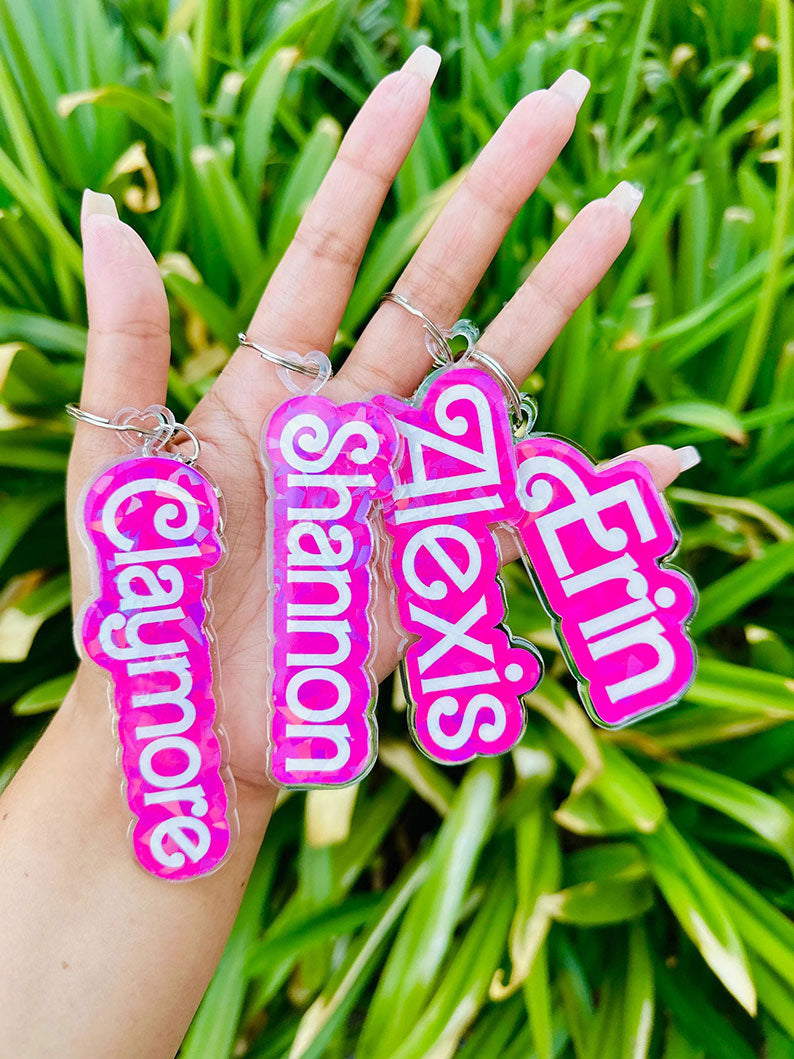 Custom Pink Name Acrylic Keychain