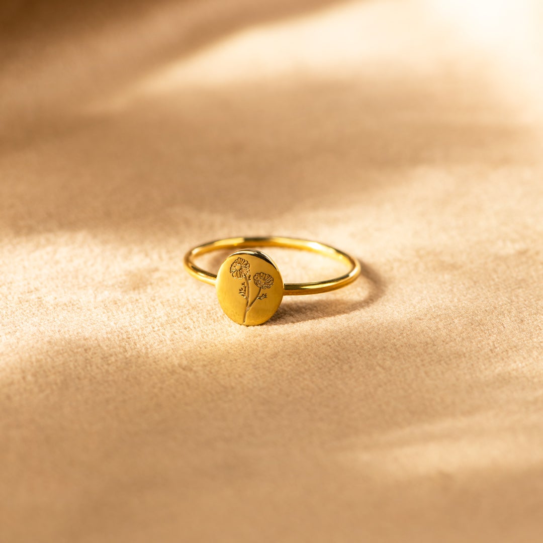 Mother & Daughter Engraved Flower Ring