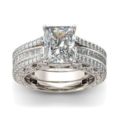 5 Carat Sparkling Moissanite Interchangeable Radiant Cut Ring Set