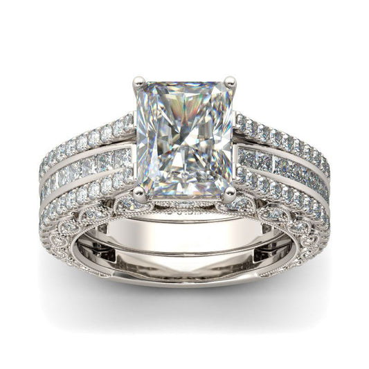 5 Carat Sparkling Moissanite Interchangeable Radiant Cut Ring Set