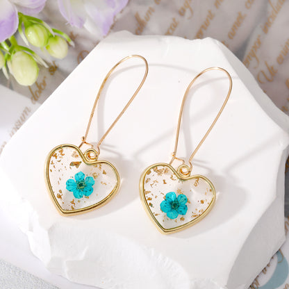 Heart Forget Me Not Flower Earrings