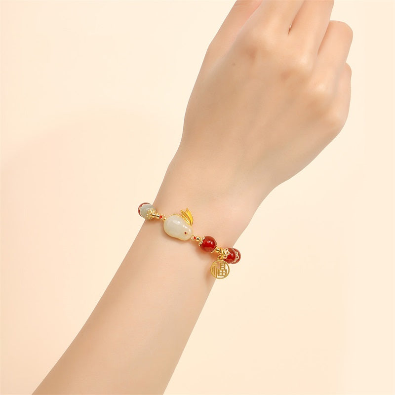 925 Sterling Silver Hetian Jade Lucky Rabbit Jewelry Set