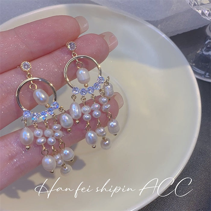 Pearl Dream Catcher Tassel Earrings