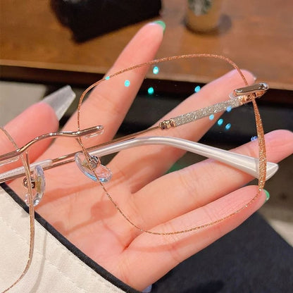 Diamonds anti -blue old flower leather glasses
