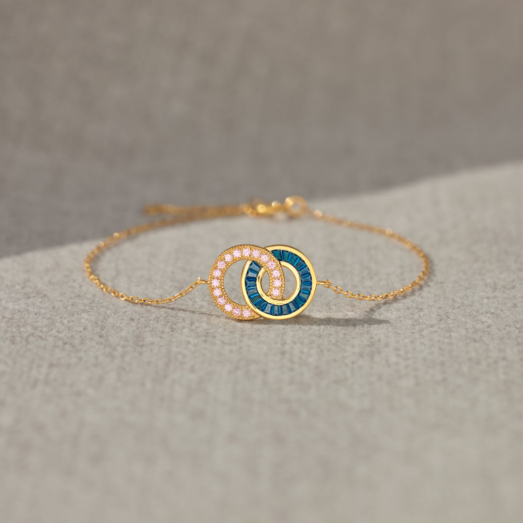 Husband & Wife Silver Gold Chain Linking Circles Bracelet