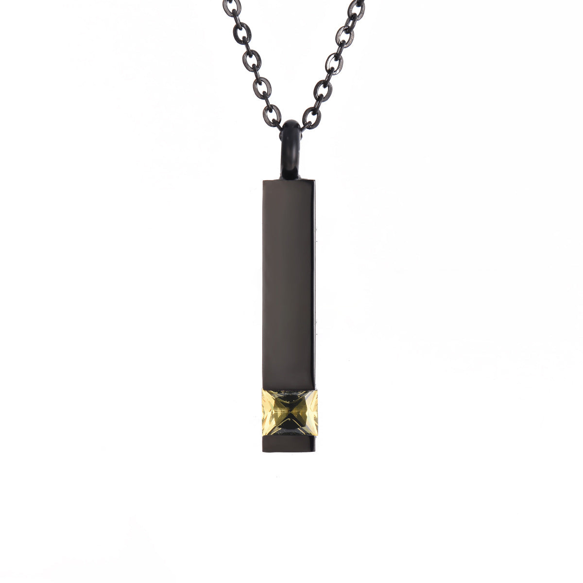 Crystal Urn Jewelry Cube Engravable Necklace - Black Birthstone Series