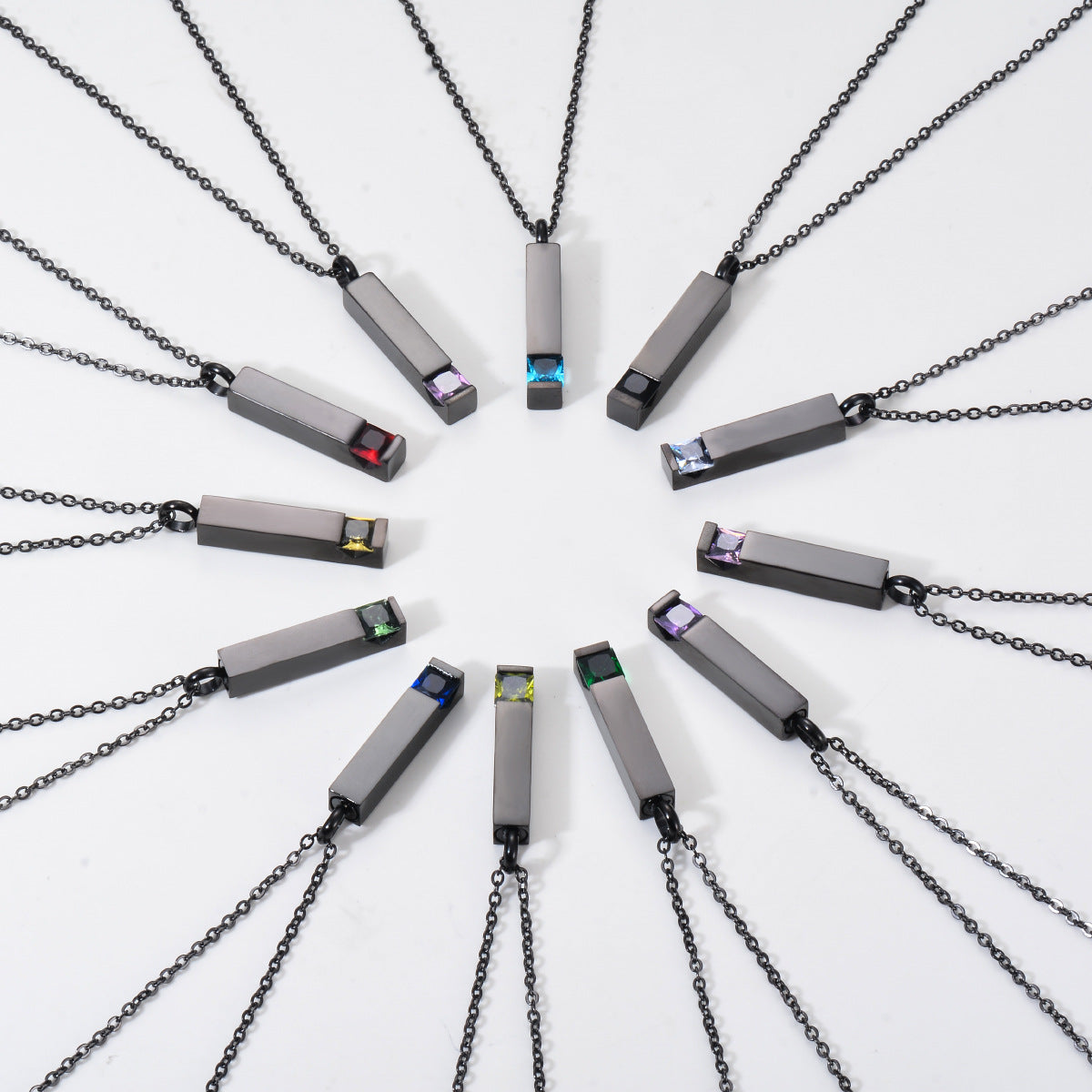 Crystal Urn Jewelry Cube Engravable Necklace - Black Birthstone Series