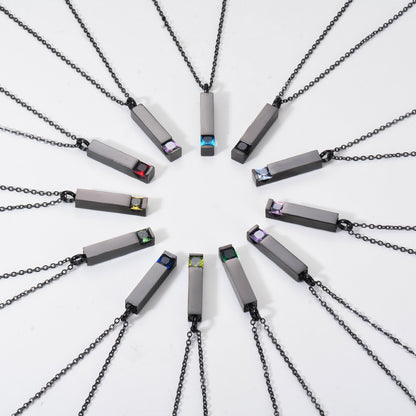 Crystal Urn Jewelry Cube Engravable Necklace - Black Birthstone Series