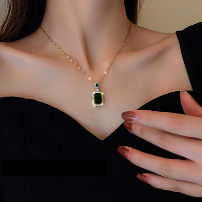 Ruby Red Rectangular Pendant Rose Gold Chain Necklace