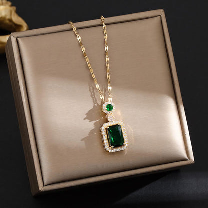 Ruby Red Rectangular Pendant Rose Gold Chain Necklace