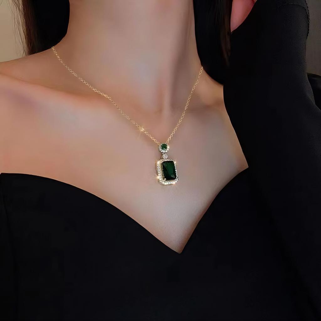 Ruby Red Rectangular Pendant Rose Gold Chain Necklace