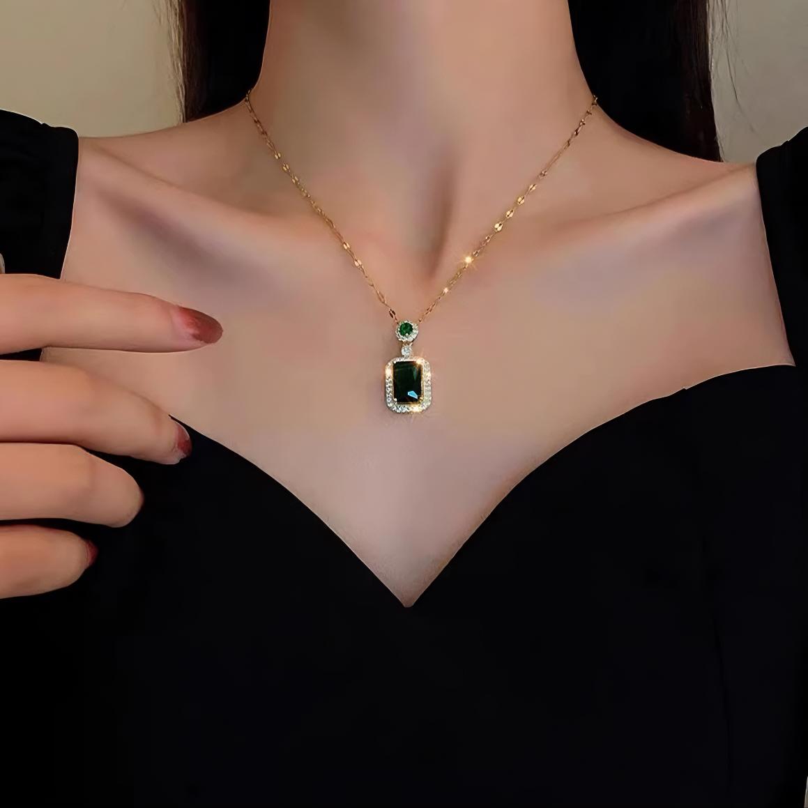 Ruby Red Rectangular Pendant Rose Gold Chain Necklace