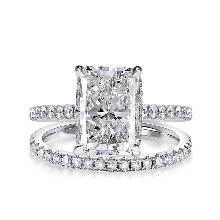 3.5 Carat Radiant Cut Wedding Ring Set In Sterling Silver