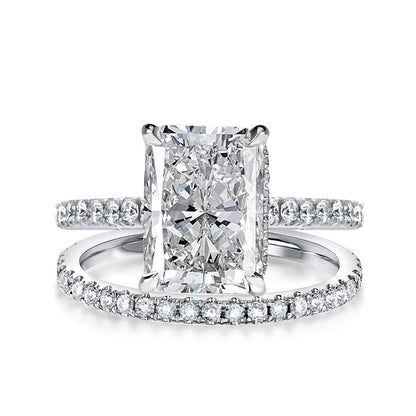 3.5 Carat Radiant Cut Wedding Ring Set In Sterling Silver