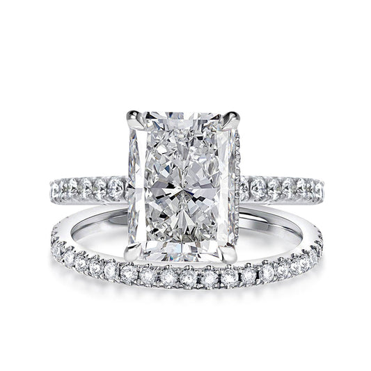 3.5 Carat Radiant Cut Wedding Ring Set In Sterling Silver