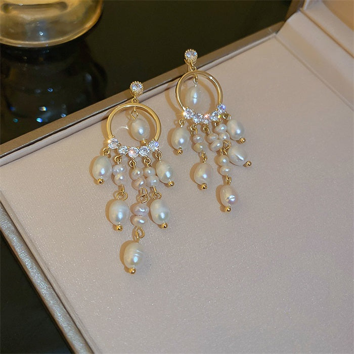 Pearl Dream Catcher Tassel Earrings