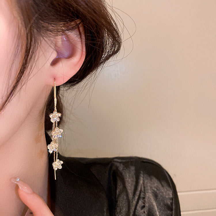 Shiny Zirconia Plum Blossom Earrings