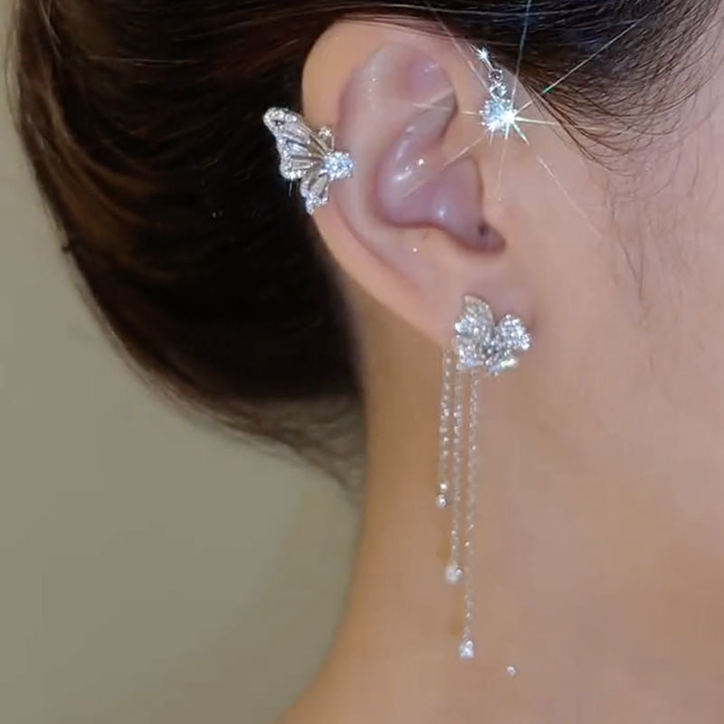 Butterfly Tassel Shiny Zircon Ear Cuffs