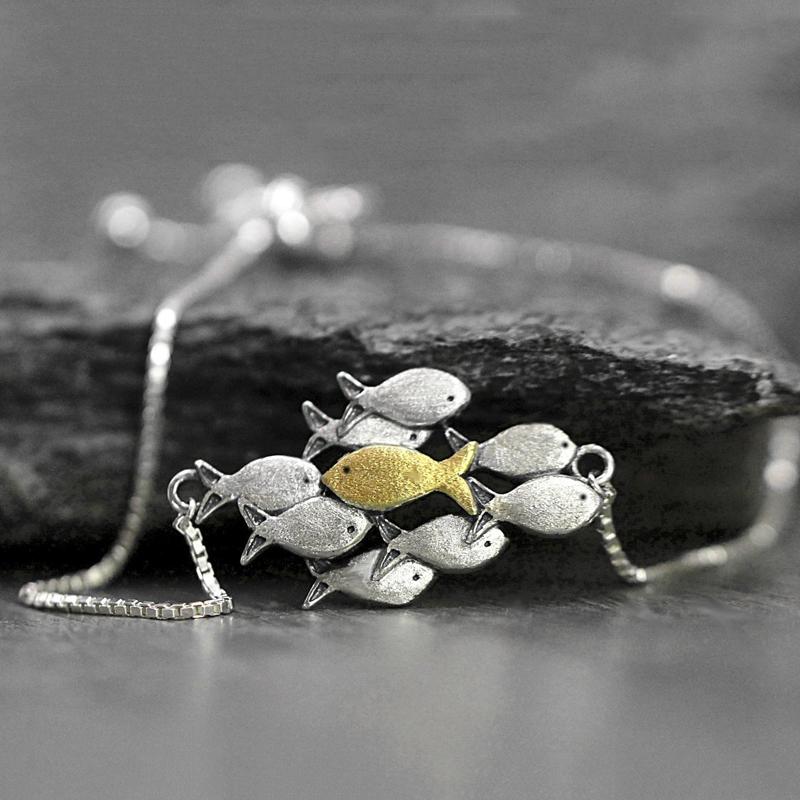 925 Silver Fish Bracelet Fish Necklace Fish Anklet Swimming Upstream  Jewelry Gift