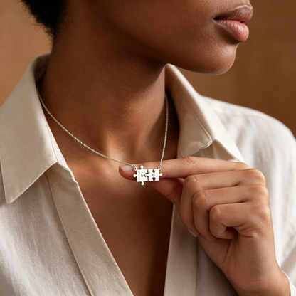 For Love- You Complete Me Custom Initial Puzzle Necklace