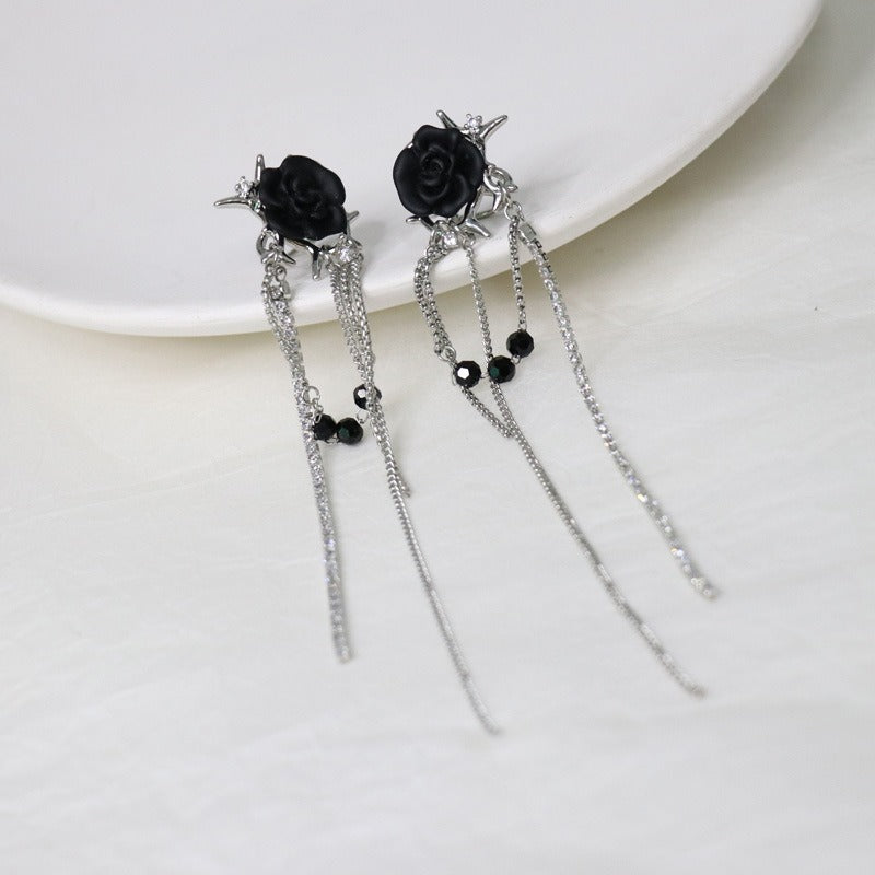 Gothic Rose Tassel Style Zircon Non Pierced Earrings