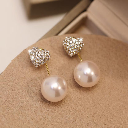 Heart Sparkling Pearl Earrings