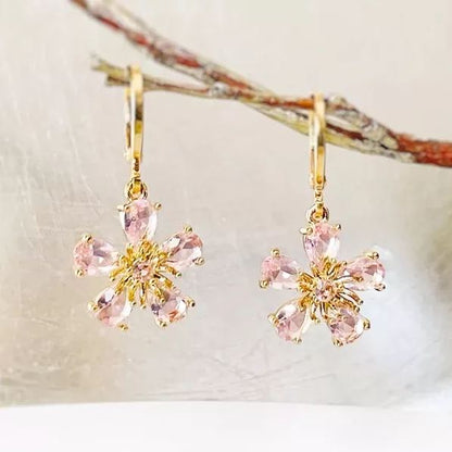 Garnet Flower Dangle Birthstone Earrings | Gift for Her