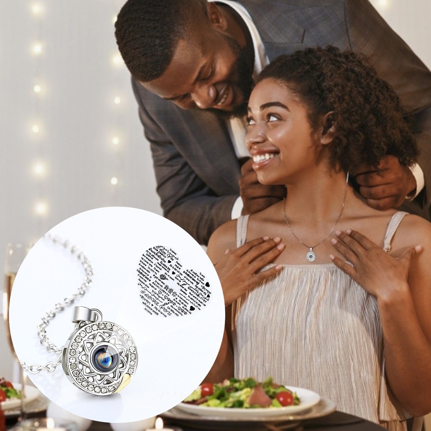 100 Languages I Love You Necklace Projection Pendant Sun And Moon Couple Gift