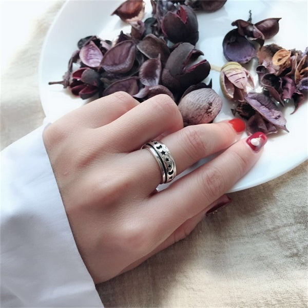 925 Sterling Silver Moon & Stars Spinning Stress Relief Ring