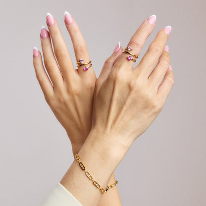 Forever Besties Twin Hearts Birthstone Wrap Ring
