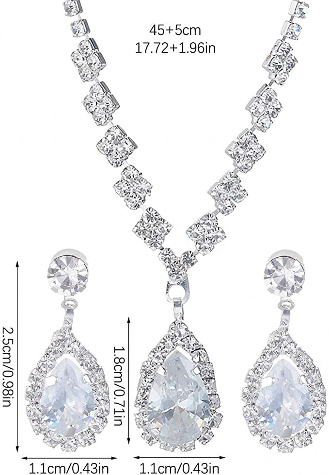 Crystal Wedding Water Drop Pendant Necklace and Earrings Set