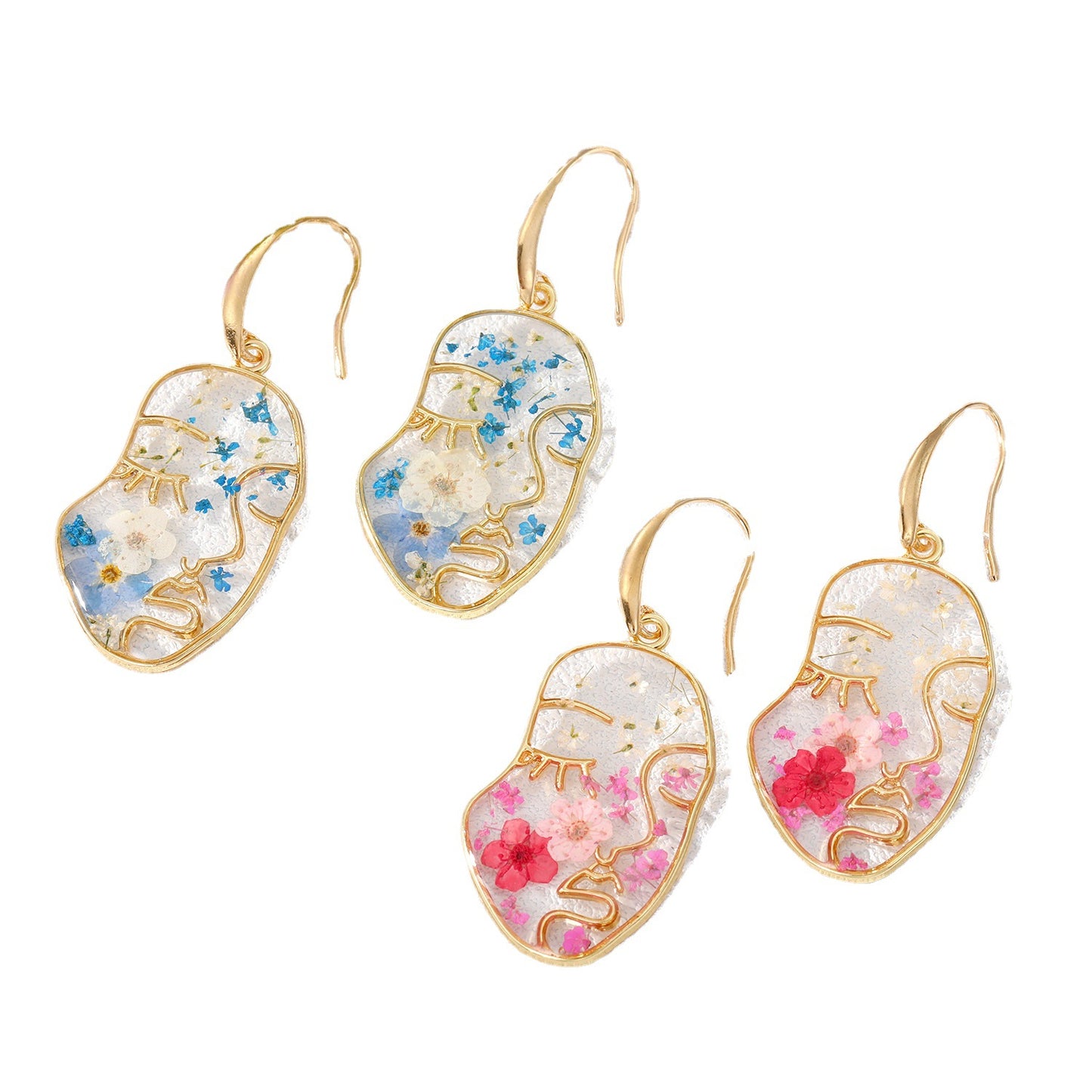 Abstract Face Forget Me Not Flower Earrings