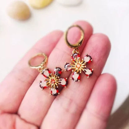 Garnet Flower Dangle Birthstone Earrings | Gift for Her