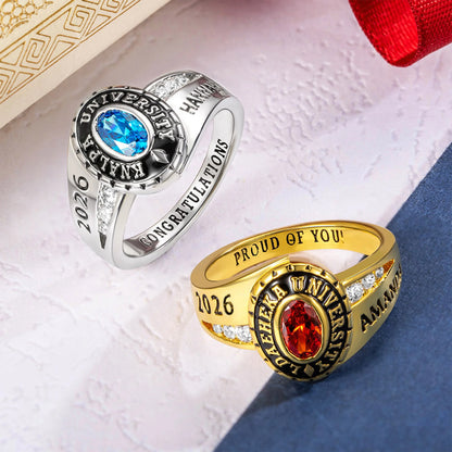 Personalized Engraved Birthstone Graduation Ring - Gifts for Graduates