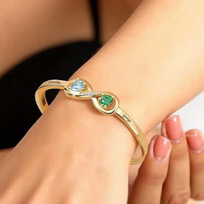 Mother&Daughter Double Heart Custom Birthstones Infinity  Bracelet with Engraved Name
